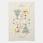 Rood en Groen Beer Boom Modern Vrolijk Kerstfeest Theedoek (Verticaal)