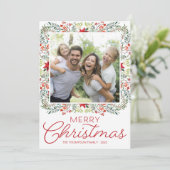 Rood en Groen Bloemen Foto Kerstmis Kaarten (Staand voorkant)