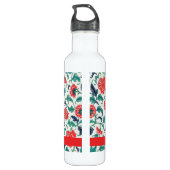 Rood en Groen Bloemen Patroon Monogram Naam Waterfles (Achterkant)