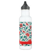 Rood en Groen Bloemen Patroon Monogram Naam Waterfles (Rechts)