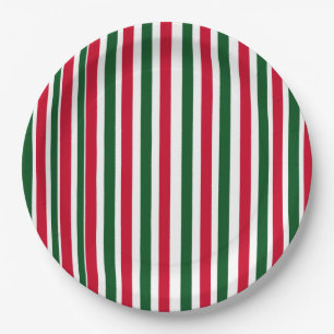 Rood en Groen Candy Cane Christmas Stripes Papieren Bordje