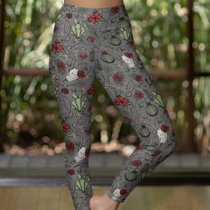 Rood en groen Country Cowgirl Herten Schedel & gew Leggings