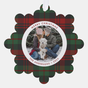 Rood en groen geplakt Single Photo Holiday Ornament Kaart