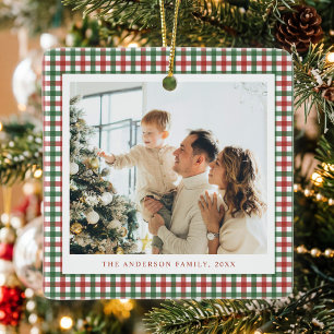 Rood en groen geruit foto keramisch ornament