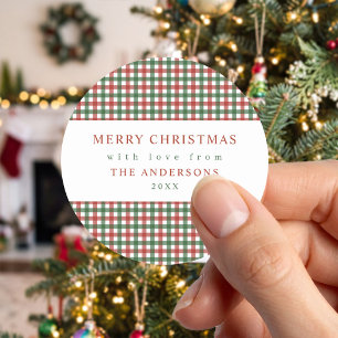 Rood en groen geruit Kerstmis Ronde Sticker