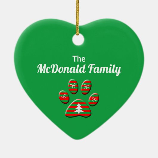 Rood en groen gestreept kerstmis keramisch ornament (Achterkant)