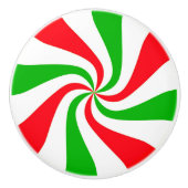 Rood en Groen Gestreept Pepermunt Snoep Swirl Keramische Knop (Voorkant)