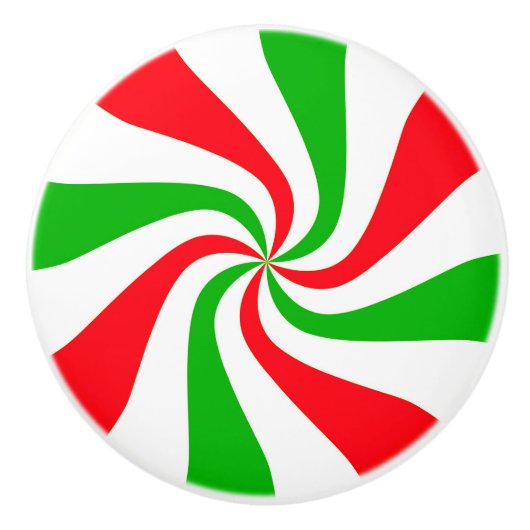 Rood en Groen Gestreept Pepermunt Snoep Swirl Keramische Knop (Voorkant)