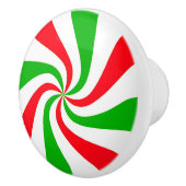 Rood en Groen Gestreept Pepermunt Snoep Swirl Keramische Knop (Rechts)