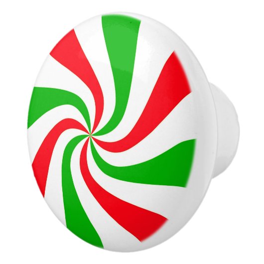 Rood en Groen Gestreept Pepermunt Snoep Swirl Keramische Knop (Rechts)