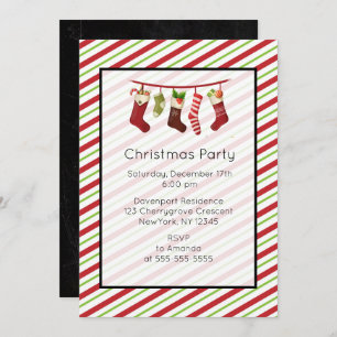 Rood en groen gestreepte kerstfeest uitnodiging