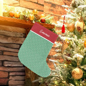 Rood en Groen Gingham Naam Monogram Grote Kerstsok