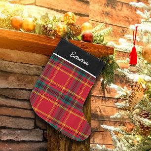 Rood en Groen Gingham Naam Monogram Grote Kerstsok