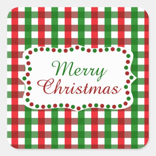 Rood en groen Gingham Pattern Kerstmis Vierkante Sticker (Voorkant)