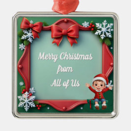Rood en Groen Happy Holiday Lijst met Bogen Metalen Ornament