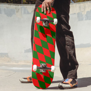 Rood en groen harlekijn geruit ontwerp skateboard