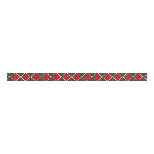 Rood en groen Harlequin Diamond Print Ribbon Grosgrain Lint (Voorkant)