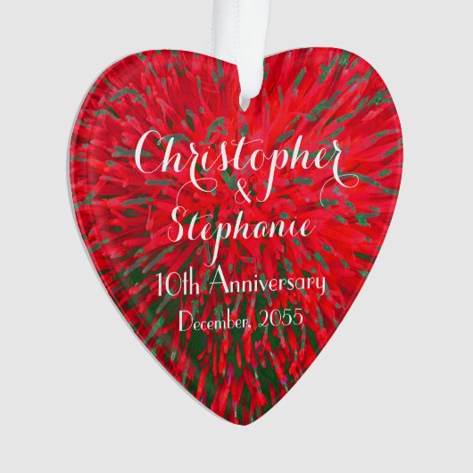 Rood en Groen Hart Jubileum Kerst Acryl Ornament (voorkant)