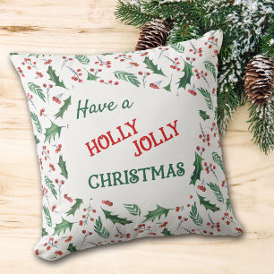 Rood en groen Holly Jolly kerstpatroon Kussen