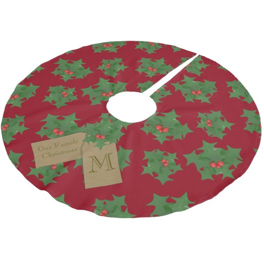 Rood- en Groen Holly Monogram kerstboomrokken Kerstboom Rok (Gekanteld)