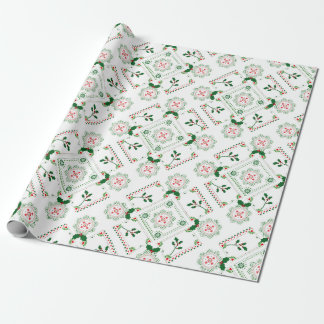 Rood en groen holly motief folkpatroon cadeaupapier