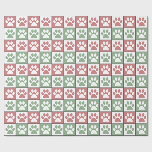 Rood en groen Kerst Thema Paw Print Patroon Cadeaupapier (Vlak)
