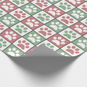 Rood en groen Kerst Thema Paw Print Patroon Cadeaupapier (Hoek)