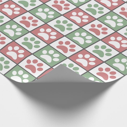 Rood en groen Kerst Thema Paw Print Patroon Cadeaupapier (Hoek)