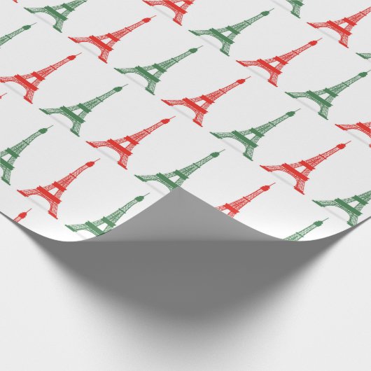 Rood en groen kerstfeest Frans thema Eiffeltorens Cadeaupapier (Hoek)