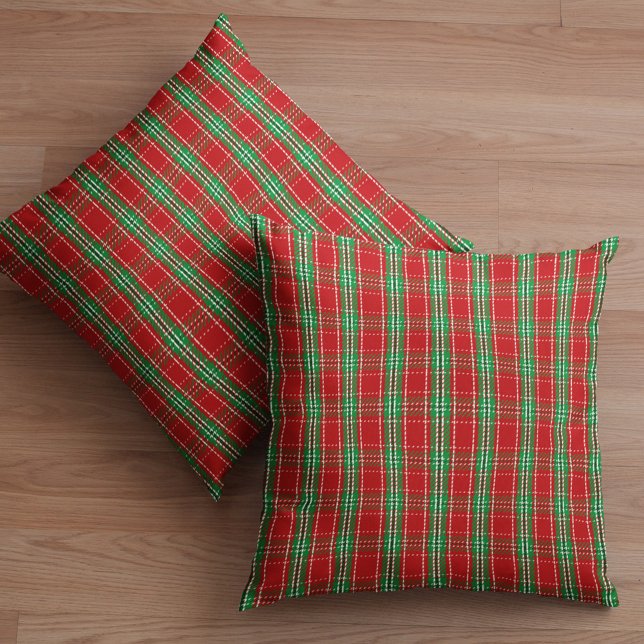 Rood en groen kerstfeest kussen (Classic red and green holiday plaid pattern throw pillow)
