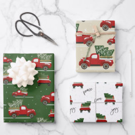 Rood en groen kerstfeestdag  vrachtwagen inpakpapier vel