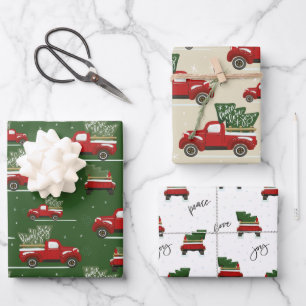 Rood en groen kerstfeestdag  vrachtwagen inpakpapier vel