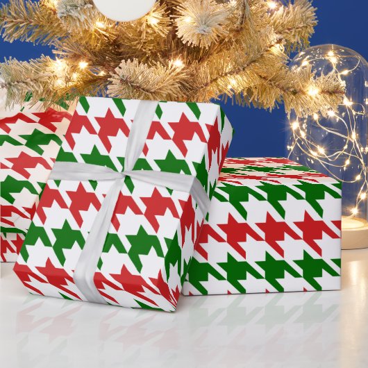 Rood en groen kersthoundstooth Pattern Cadeaupapier (Feestdagen)