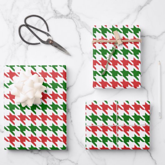 Rood en groen kersthoundstooth Pattern Inpakpapier Vel (Voorkant)