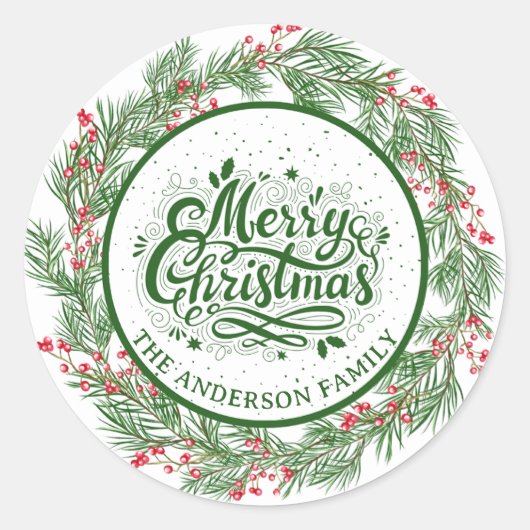 Rood en Groen Kerstkrans Ronde Sticker (Voorkant)