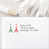 Rood en Groen Kerstmis Frans Thema Eiffeltorens Etiket (Insitu)