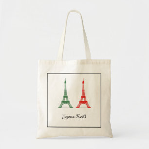 Rood en Groen Kerstmis Frans Thema Eiffeltorens Tote Bag