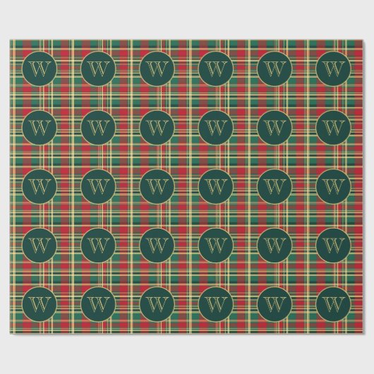 Rood en groen kerstplakmonogram cadeaupapier (Vlak)