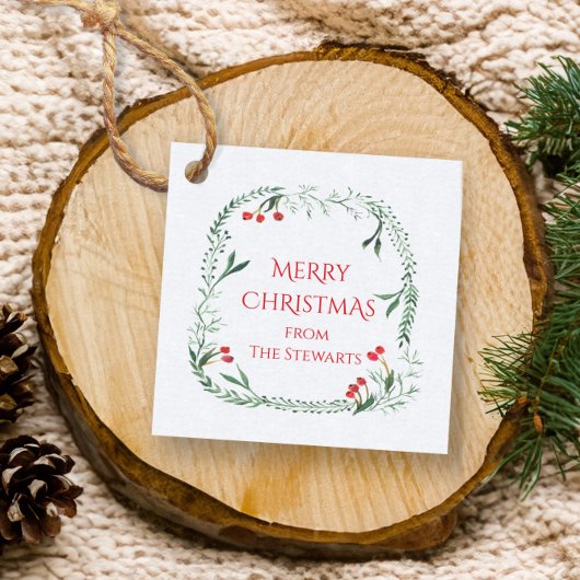 Rood en Groen krans Vrolijk kerstcadeau Bedankjes Labels