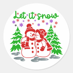 Rood en groen laat het sneeuwsnaren met kerstmis ronde sticker