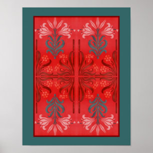 Rood en Groen Lelie Bloemen Stencil Art Abstract Poster