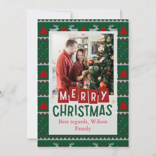 Rood en groen Lijst Vrolijk kerstfeest Feestdagenkaart (Voorkant)