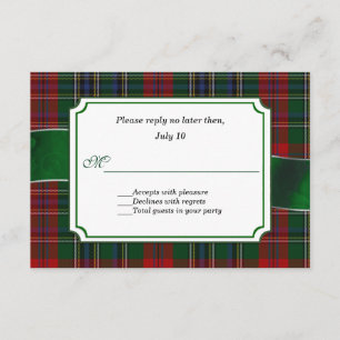 Rood en Groen MacClain Tartan Bruiloft RSVP Kaartje