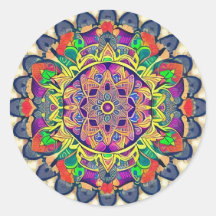 Rood en groen Mandala Klassic Round Sticker