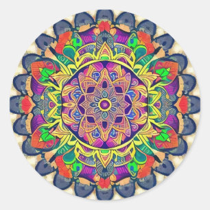 Rood en groen Mandala Klassic Round Sticker