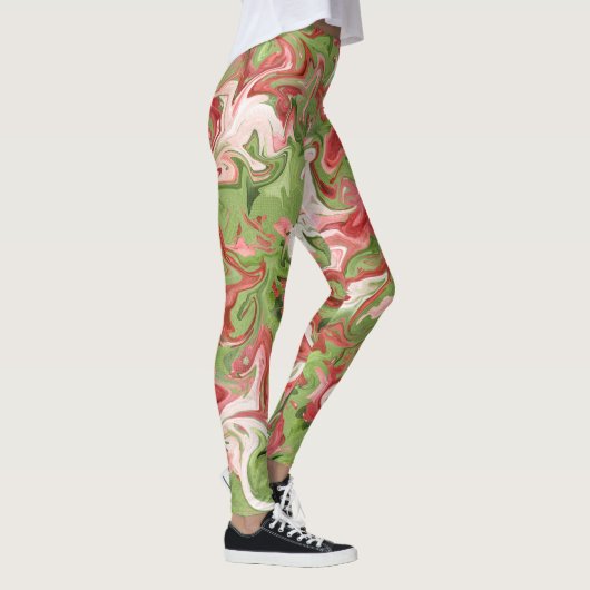 Rood en Groen Marmer Abstract Patroon Kerstmis Leggings (Rechts)