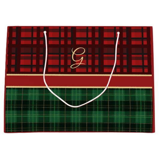 Rood en groen met gouden Initiaal Groot Cadeauzakje (Voorkant)