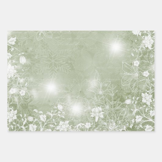 Rood en groen met witte Poinsettia en bloemen  Inpakpapier Vel (Voorkant 2)