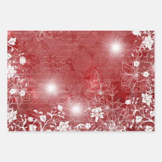Rood en groen met witte Poinsettia en bloemen  Inpakpapier Vel (Voorkant)