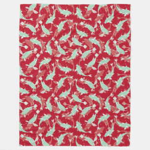 Rood en groen patroon - Koi Fish Fleece Deken